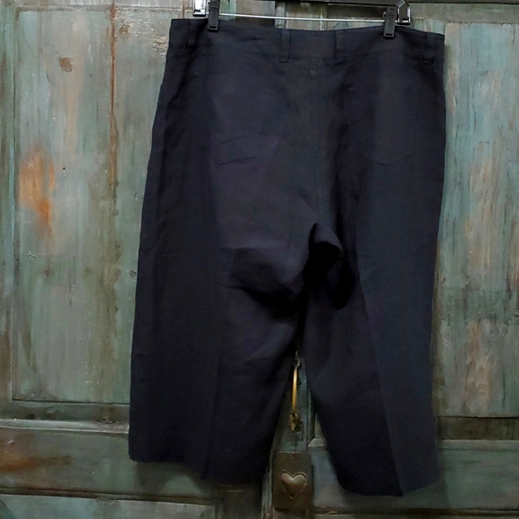 Eileen Fisher Women's Wide Leg Cotton/Linen Capri Pants in Black, Size Large - Picture 2 of 7